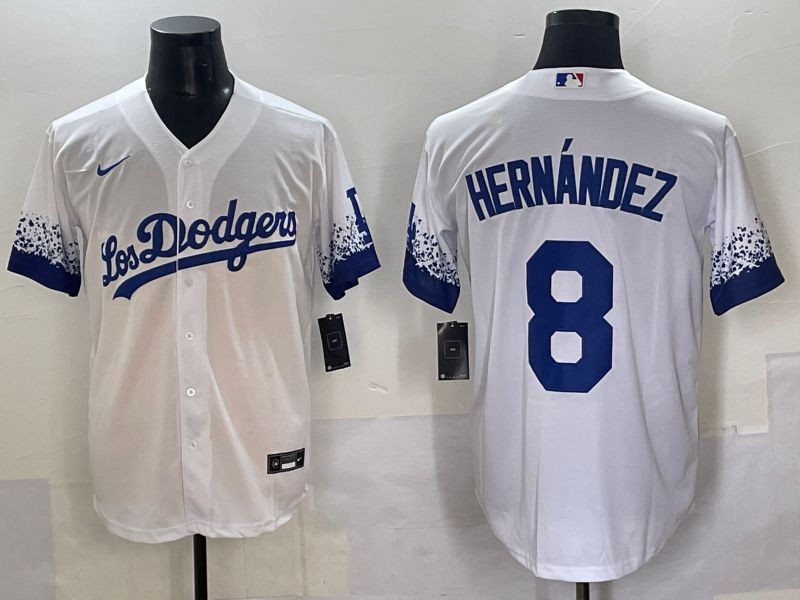 Men 2025 Los Angeles Dodgers #8 Hernandez White blue City Edition Nike MLB Jersey style 1->los angeles dodgers->MLB Jersey